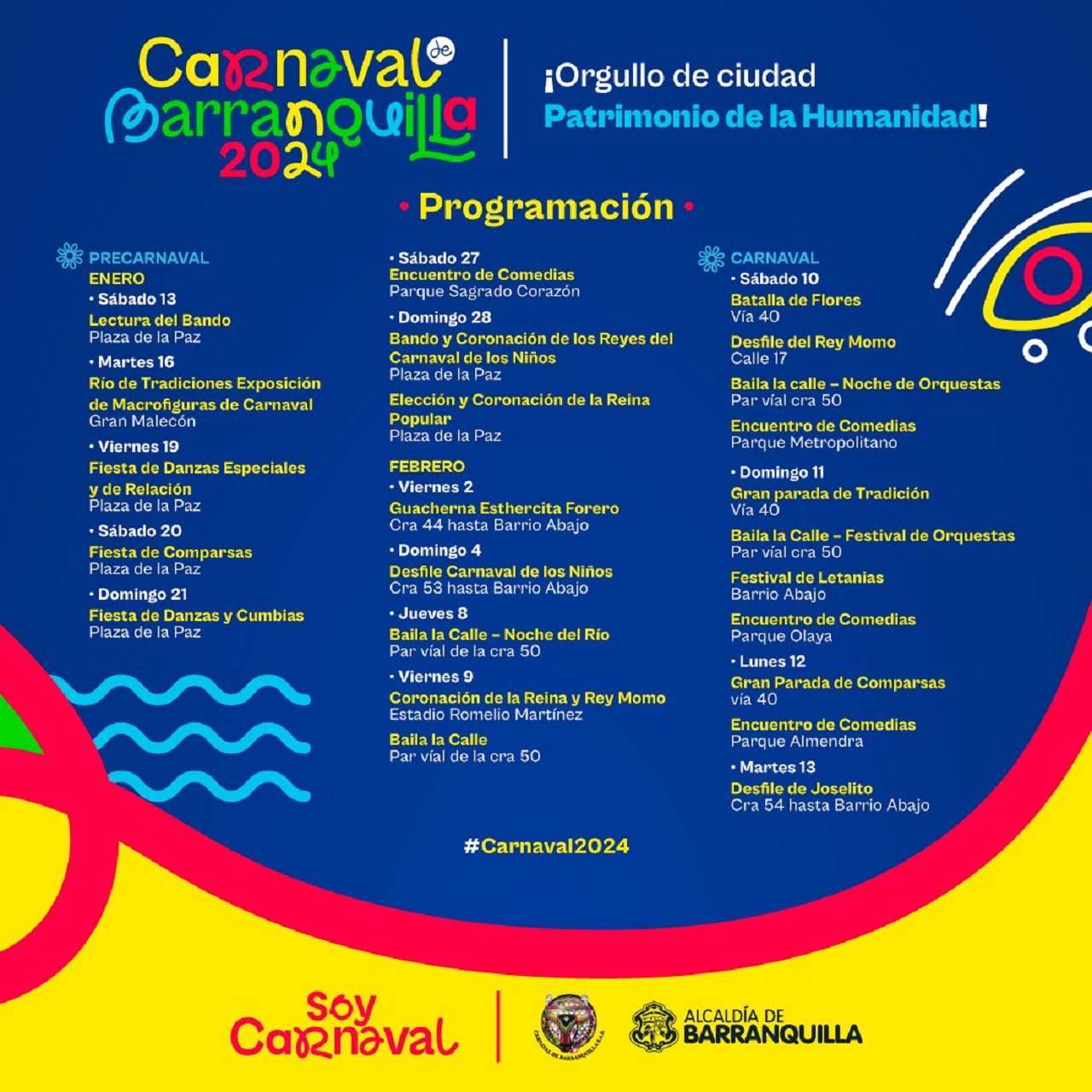 Programación del Carnaval de Barranquilla 2024 de la ciudad, patrimonio de la