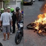 Presunto atracador se salvó de ser linchado por la comunidad en el barrio Galán, Barranquilla: le quemaron la moto