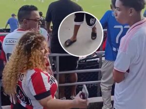 ¡Sigue la indignación! Integrante de una “barra” del Junior sacó a hincha de la tribuna por estar en chanclas