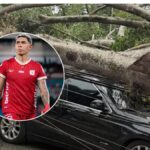 Jugador del América contó con suerte al salir ileso cuando enorme árbol cayó sobre su vehículo en Cali