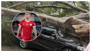 Jugador del América contó con suerte al salir ileso cuando enorme árbol cayó sobre su vehículo en Cali