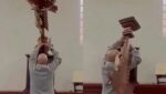 ¡Otra cruz cayó sobre un sacerdote, ahora en Colombia! A diferencia del caso en Ecuador, este cura sí tuvo suerte