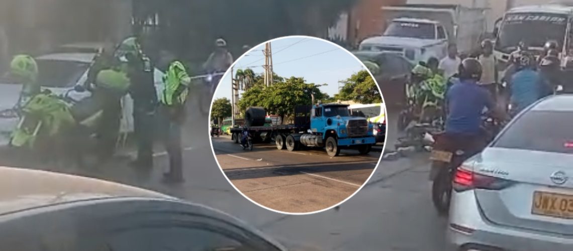 Accidente moto y tractocamión en la vía 40