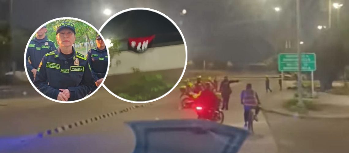 Bandera del ELN en puente Murillo con Circunvalar