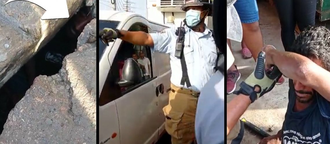 Destacada, hombre en alcantarilla - copia