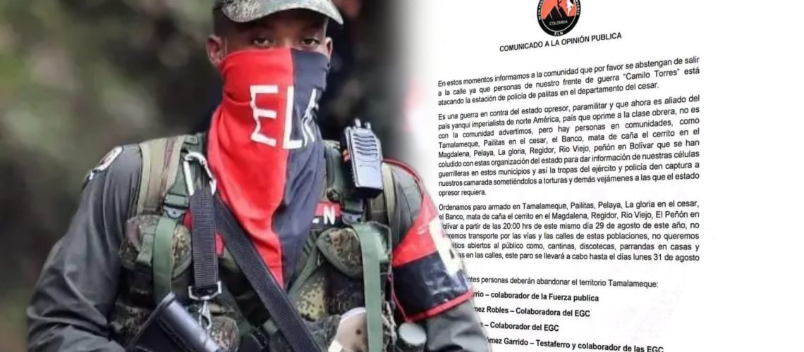 ELN paro armado sur del Cesar y Bolívar