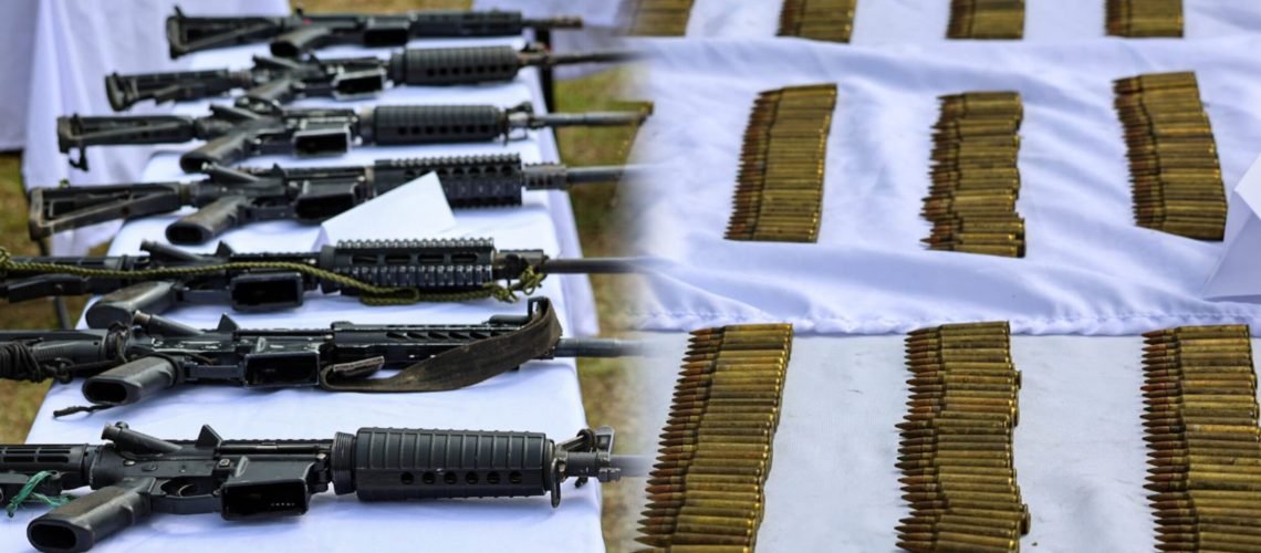 Arsenal y armas incautadas en Meta Cañón del Duda