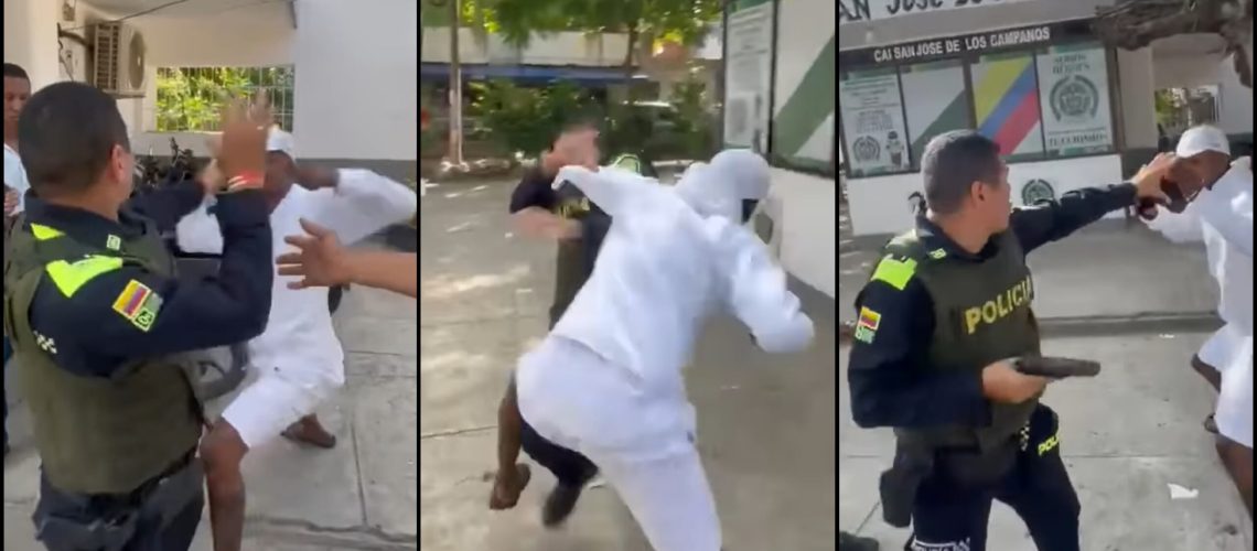 Pelea policía y motociclista en Cartagena