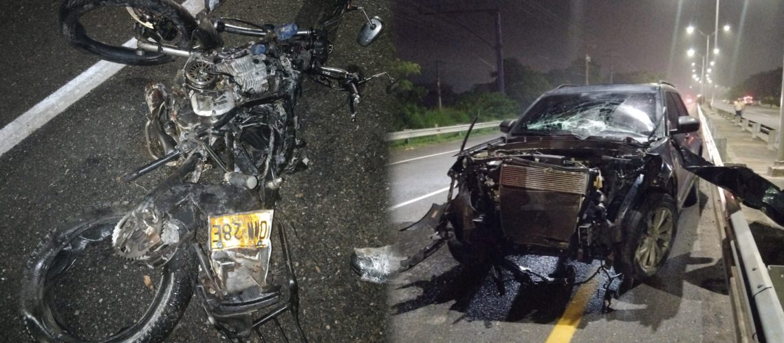 Accidente moto y camioneta vía al mar