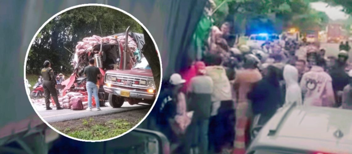Accidente de tractocamión y saqueo en Buga Valle del Cauca