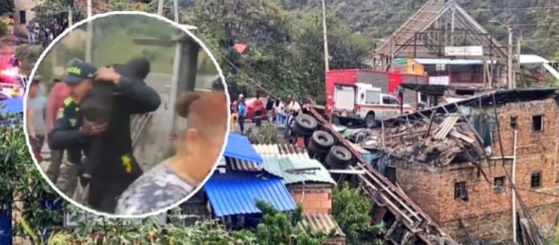 Policía que rescató a niño de 2 años de vivienda derribada por tractocamión en Boyacá