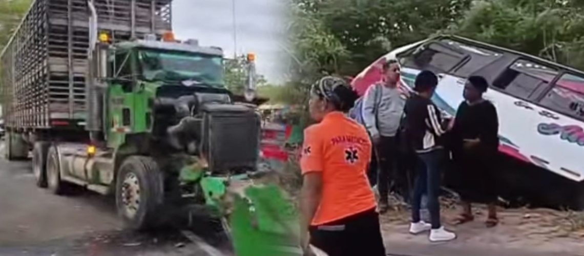 Choque tractocamión con bus en Sabanagrande