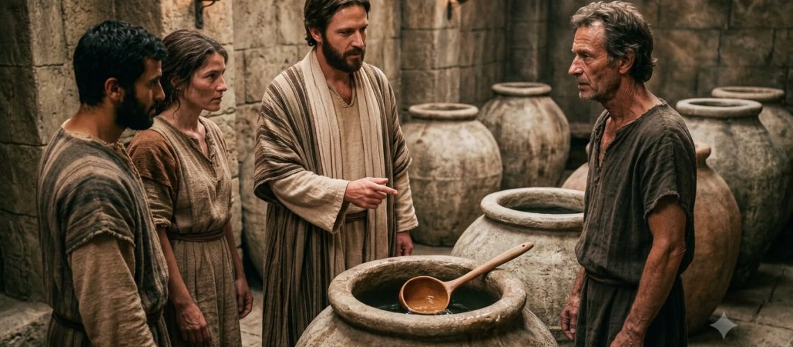 Jesús convierte el agua en vino. Las bodas de Caná.