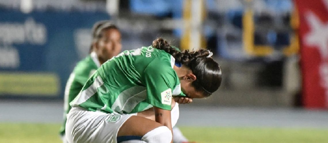 CALI, COLOMBIA - AUGUST 30: Daniela Tamayo of Nacional looks disappointed after a match between America de Cali and Atletico Nacional as part of Liga Aguila Femenina 2019 at Estadio Pascual Guerrero on August 30, 2019 in Cali, Colombia. (Photo by Gabriel Aponte/Vizzor Image/Getty Images)
