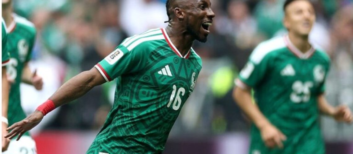 MEXICO CITY, MEXICO - JUNE 11: Julian Quinones #16 of Mexico celebrates with teammates after scoring the team's first goal during the FIFA World Cup 2026 Group A match between Mexico and South Africa at Mexico City Stadium on June 11, 2026 in Mexico City, Mexico. (Photo by Carl Recine/Getty Images)
