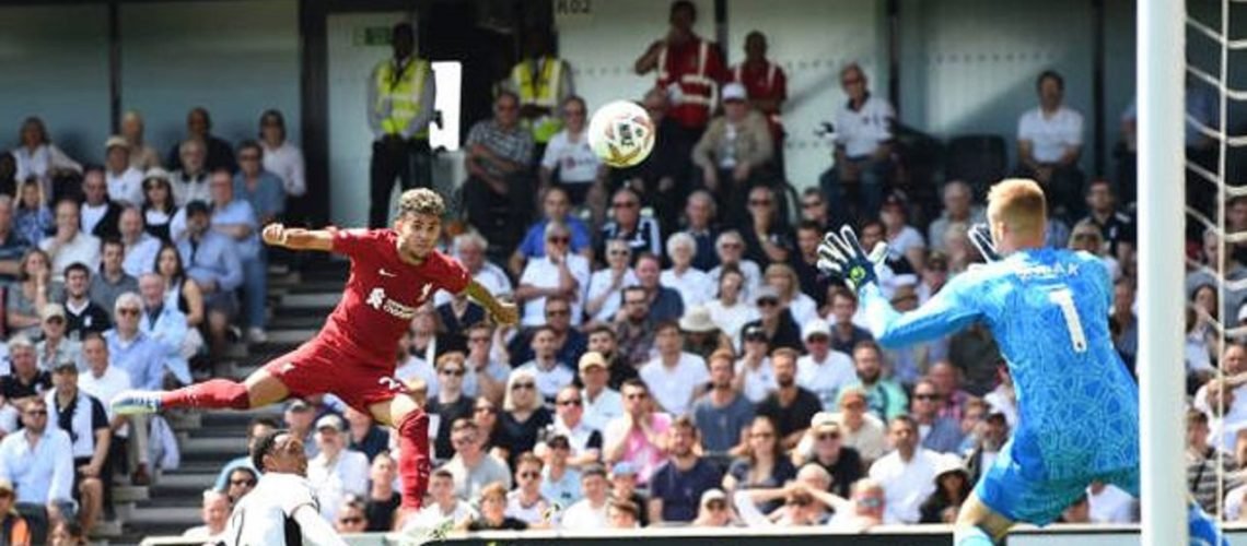 LONDON, ENGLAND - AUGUST 06: ( SUN OUT,THE SUN ON SUNDAY OUT) Luis Diaz of Liverpool during the Premier League match between Fulham FC and Liverpool FC at Craven Cottage on August 06, 2022 in London, England. (Photo by Andrew Powell/Liverpool FC via Getty Images)