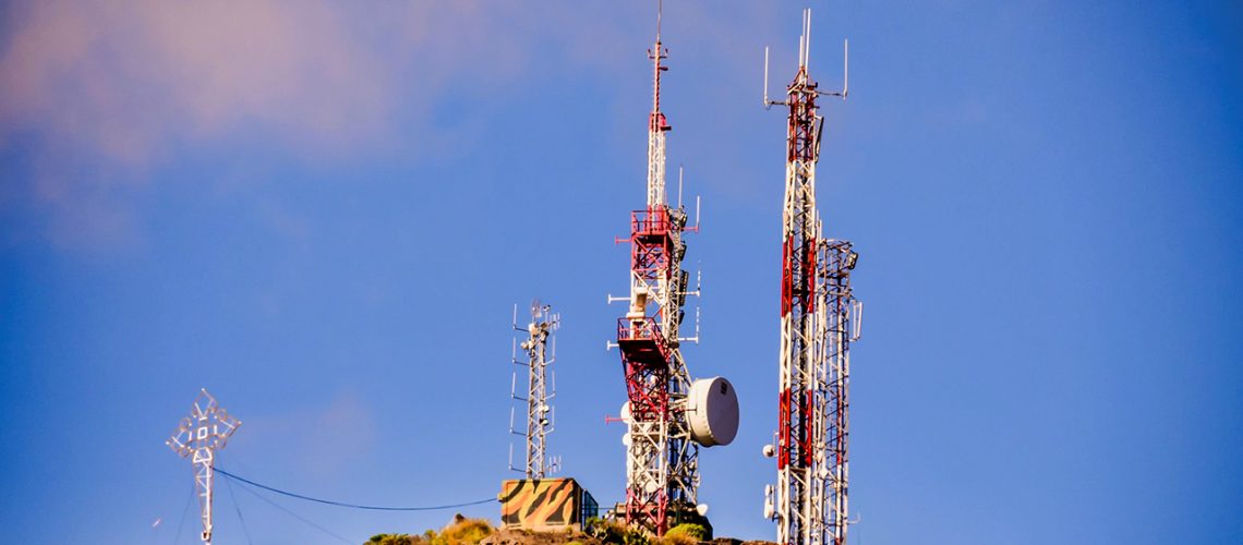 The transmission towers and cables on a hill