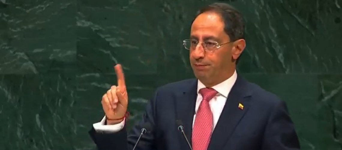 Vicepresidente José Manuel Restrepo en su discurso ante la Asamblea de la ONU