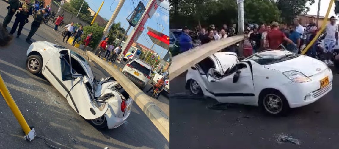 poste caído sobre carro en Cúcuta